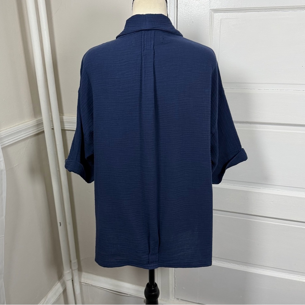 We The Free Lou Blazer Shirt Navy Blue Oversized Slouchy Cardigan Boho Cotton S - Picture 11 of 16